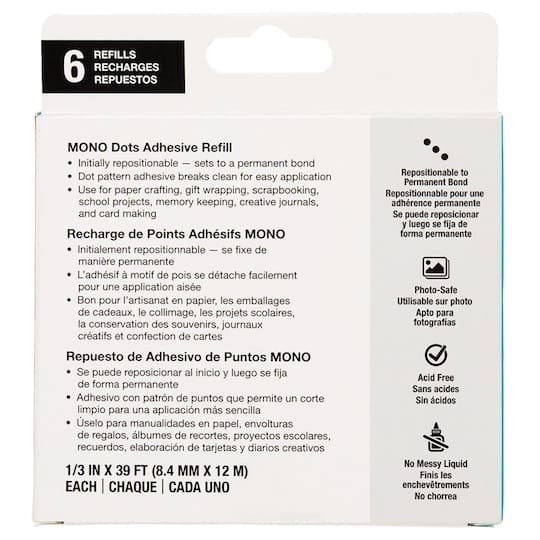 Tombow MONO Adhesive Dots Refills, 6ct.